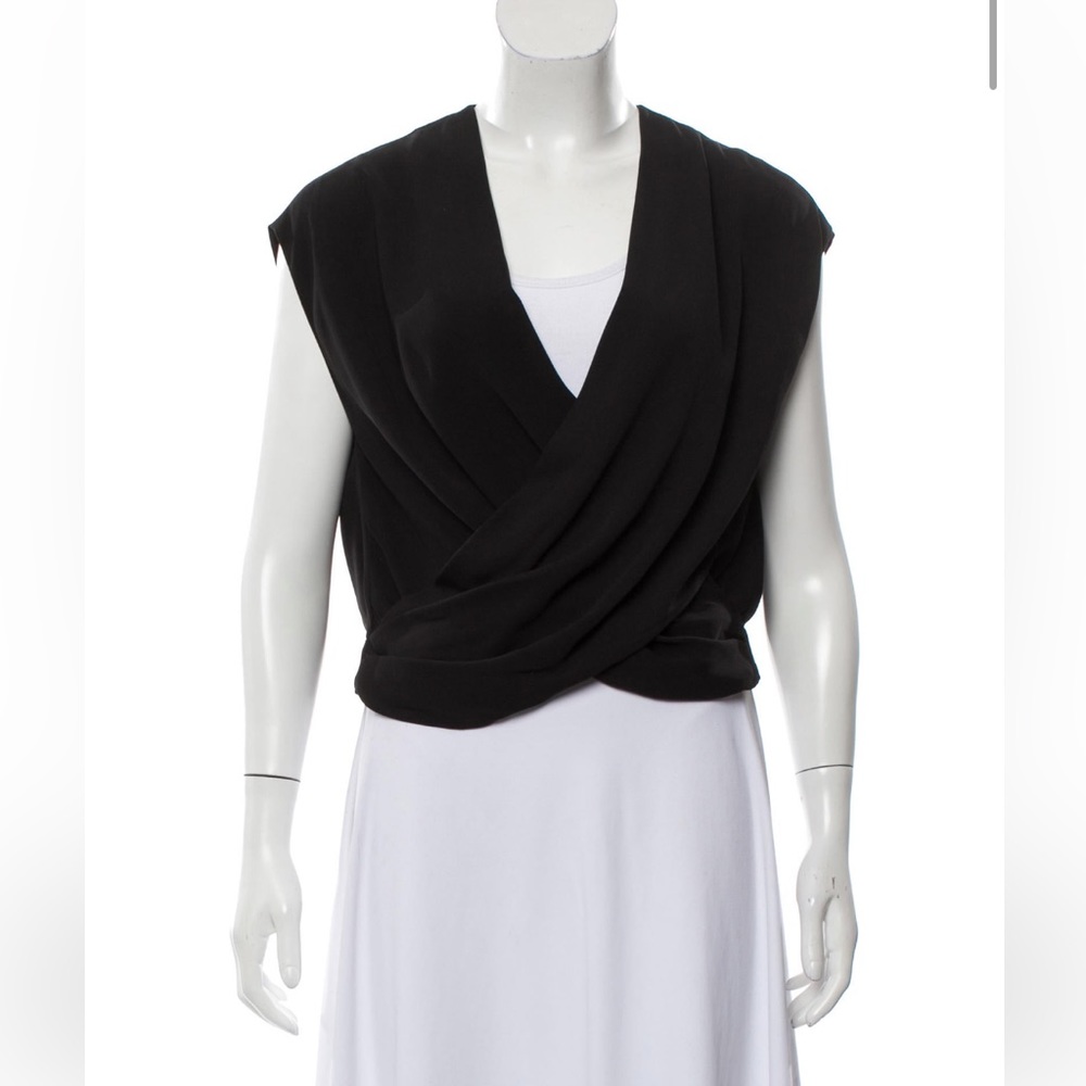 L’Agence black silk draped blouse, size S